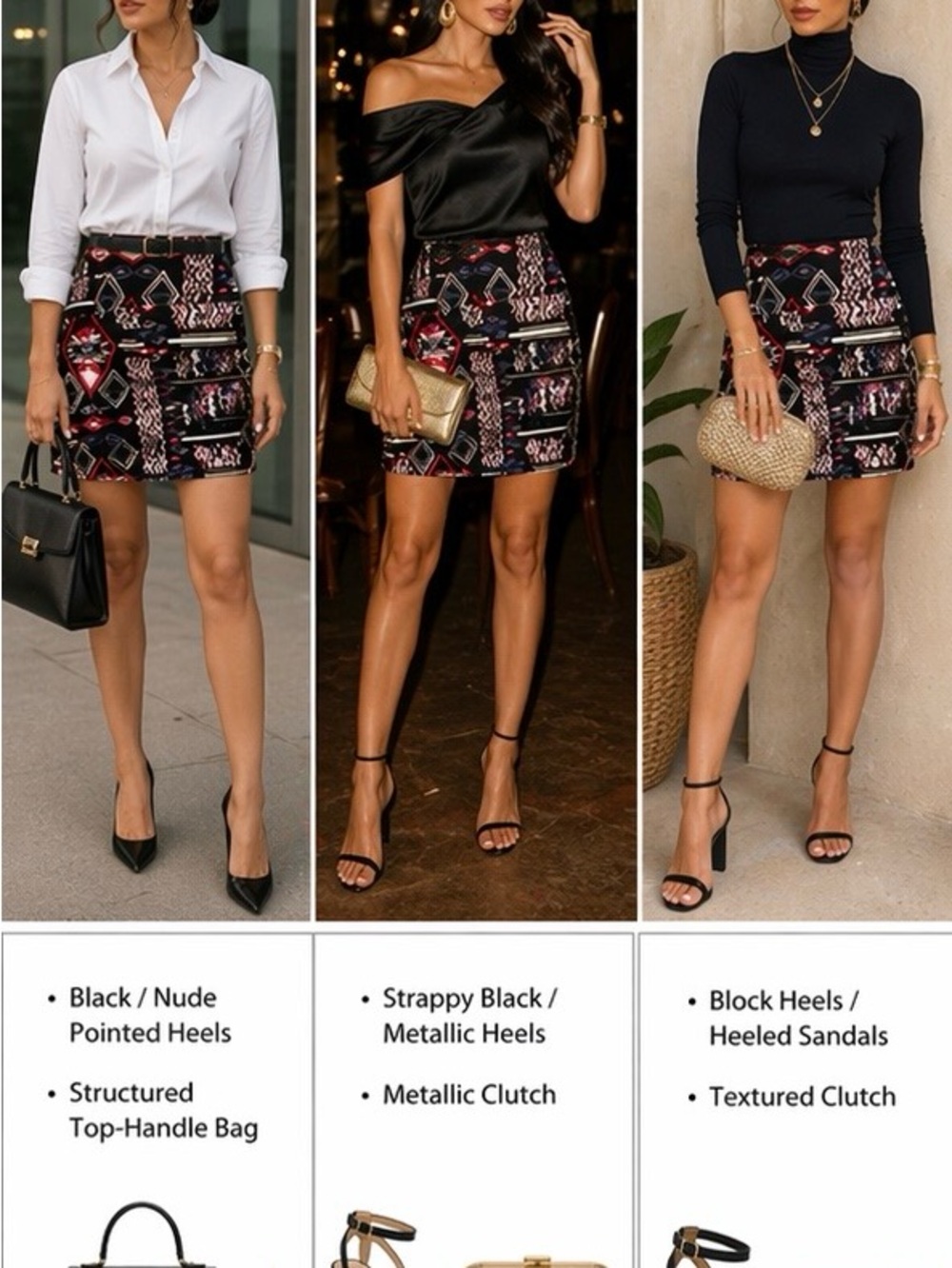 Anytime Style, Black Geometric Print Mini Skirt with Red and Cream Accents - Picture 6 of 7